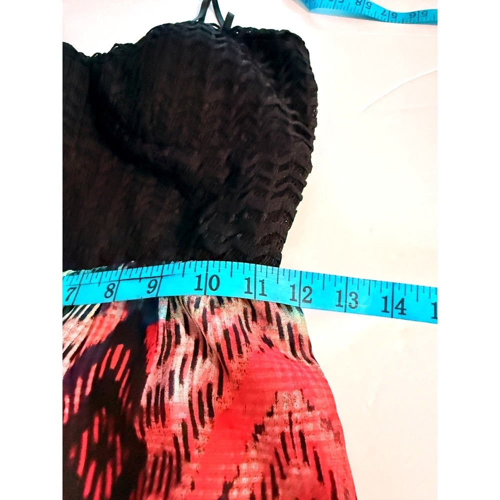 Trixxi Womens Black Lace Bodice Multi Color Ikat Print Cutout Back Maxi Dress M - Picture 5 of 8